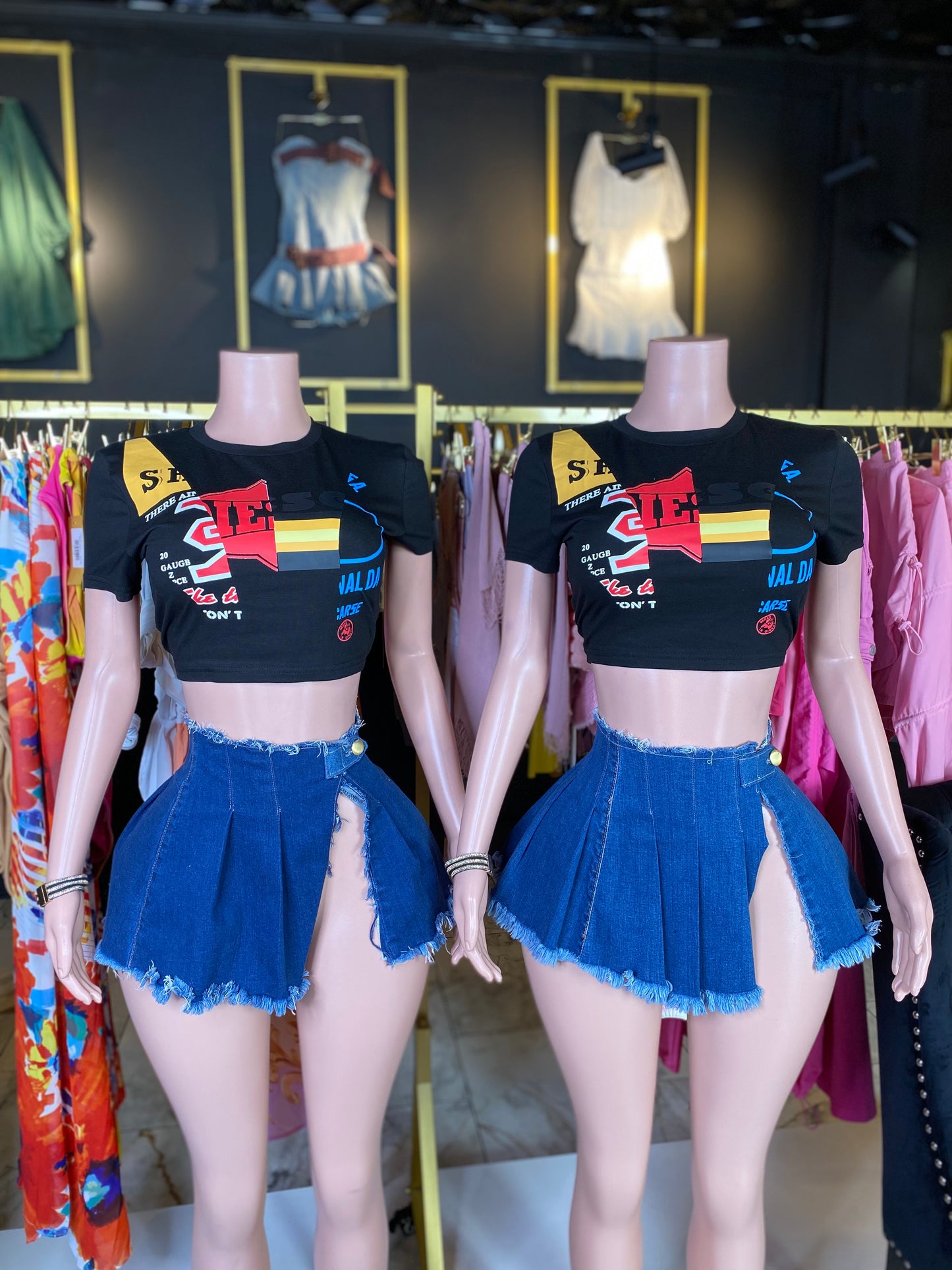 denim distressed pleated mini