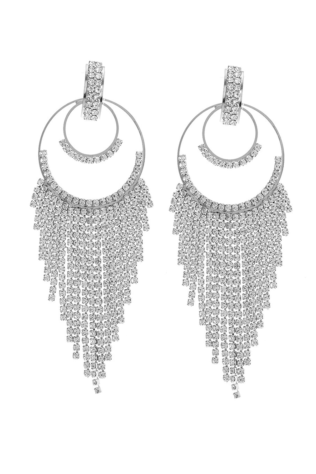 RHINESTONE DOUBLE CIRCLE FRINGE EARRINGS