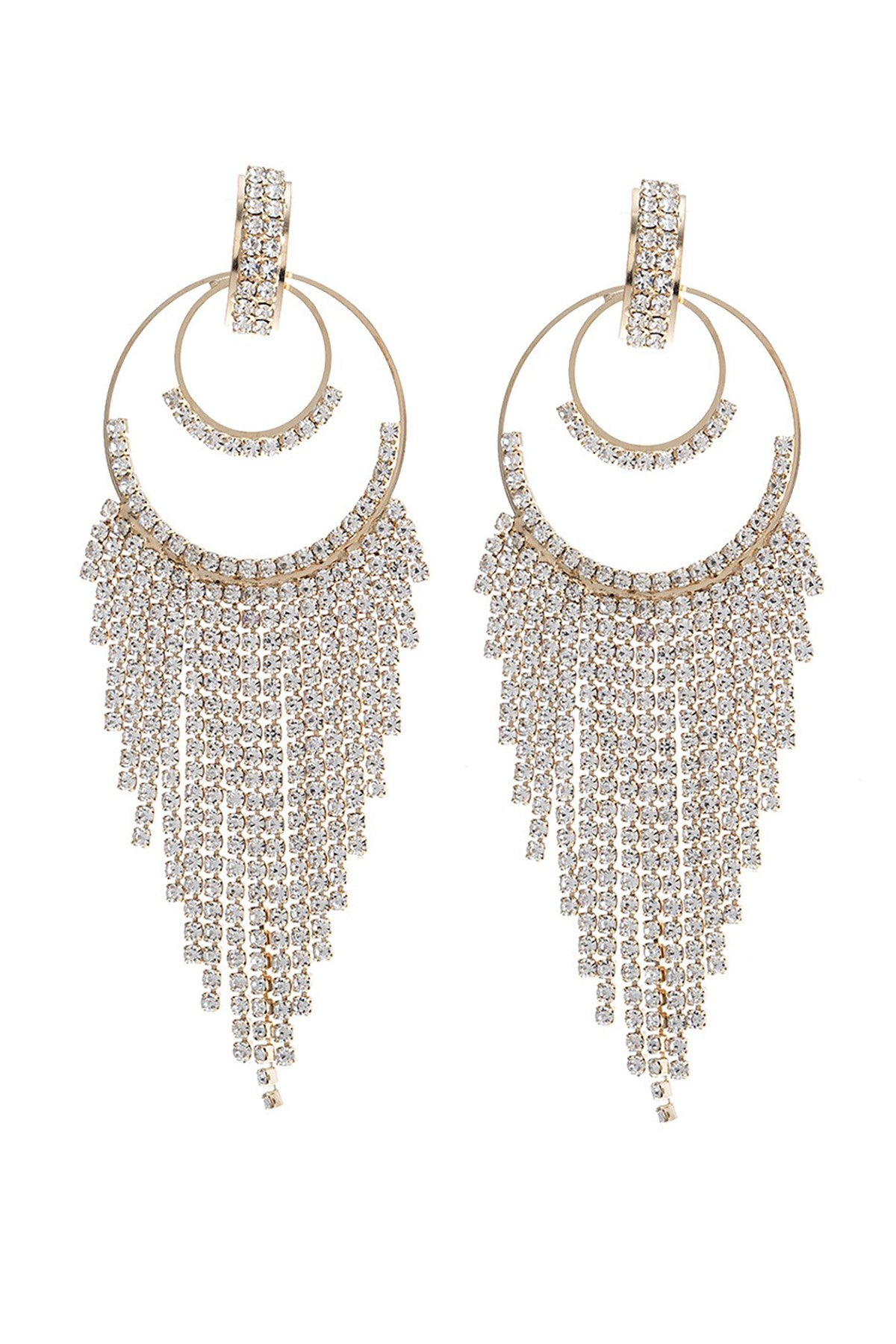 RHINESTONE DOUBLE CIRCLE FRINGE EARRINGS