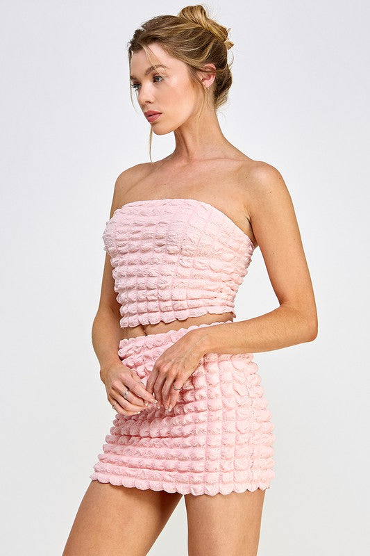 Bubble Knit Tube Top Mini Skirt Set