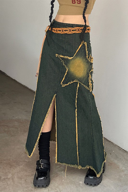 Sexy High Waist Denim Skirt w/ Frayed Slit