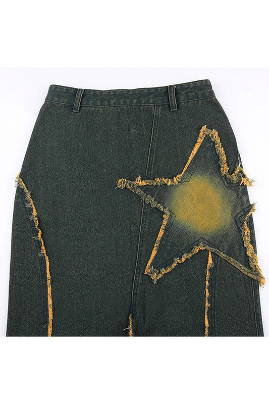 Sexy High Waist Denim Skirt w/ Frayed Slit