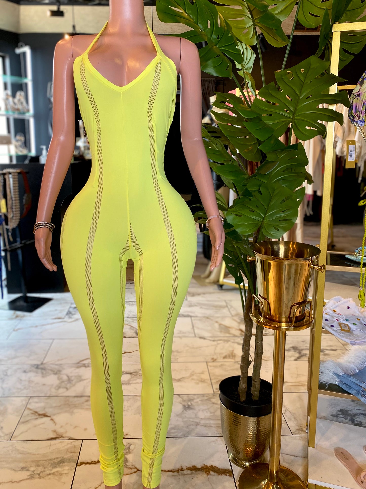 Sunshine Mesh Striped Halter Jumper
