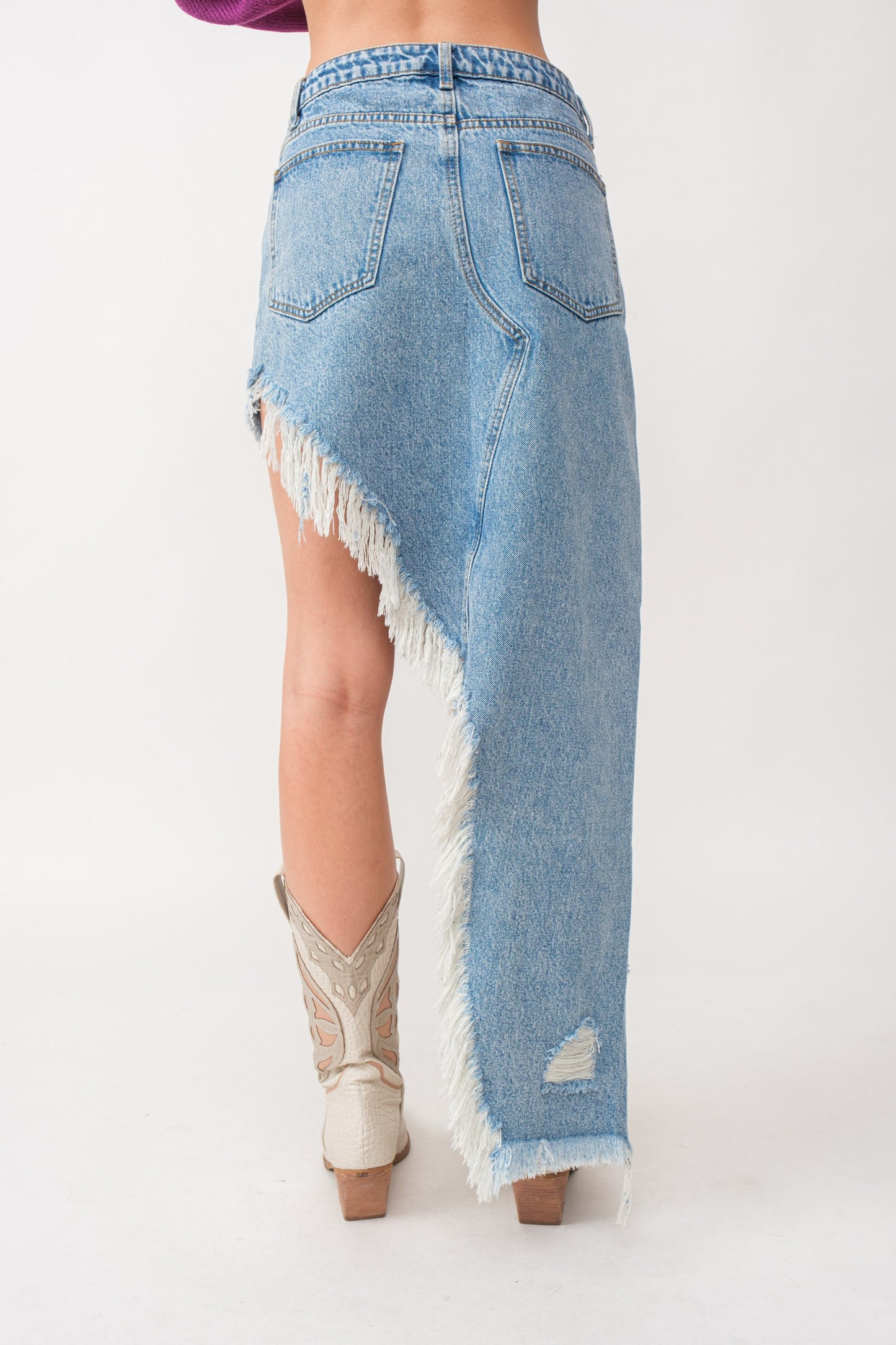 Asymmetrical Frayed Denim Skirt