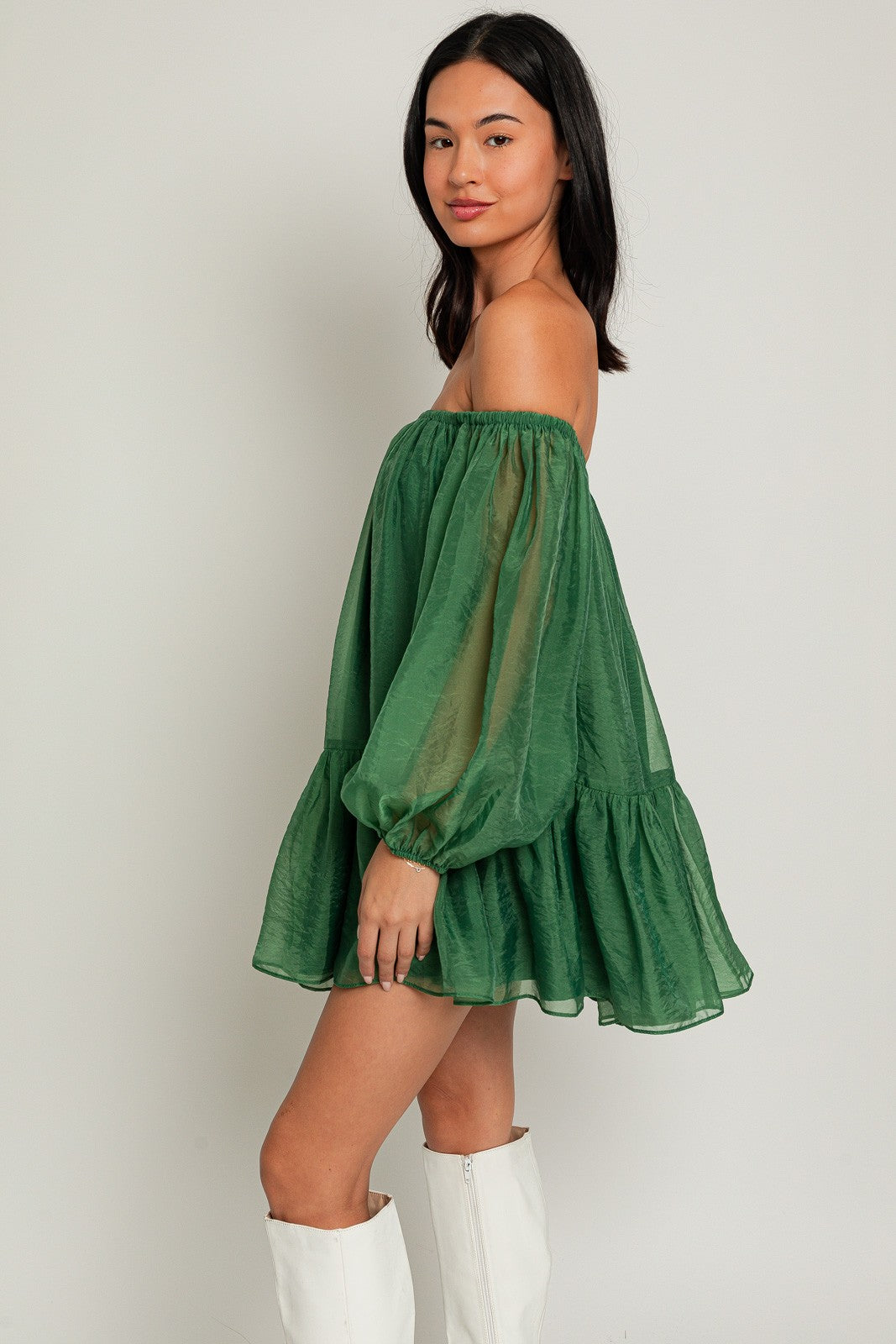 Off Shoulder Organza Babydoll Mini Dress