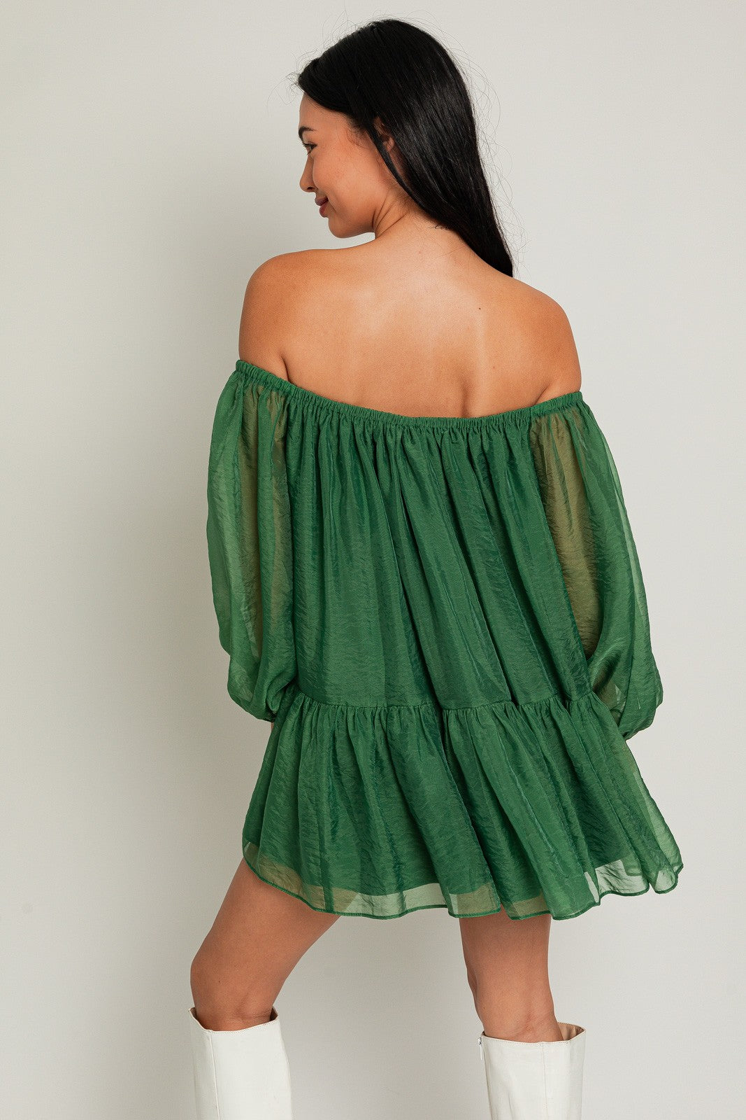 Off Shoulder Organza Babydoll Mini Dress