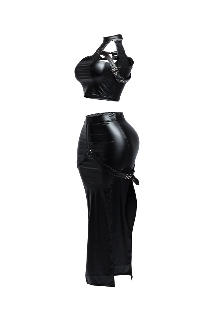 Belted Halter Top & Maxi Skirt Set