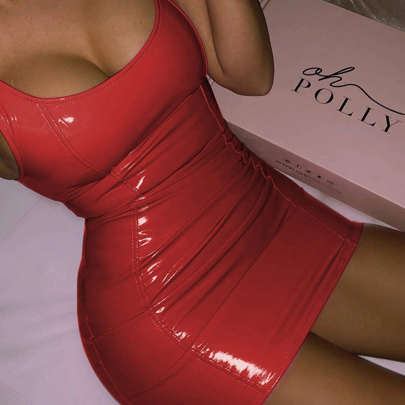 Sleeveless PU Bodycon Dress