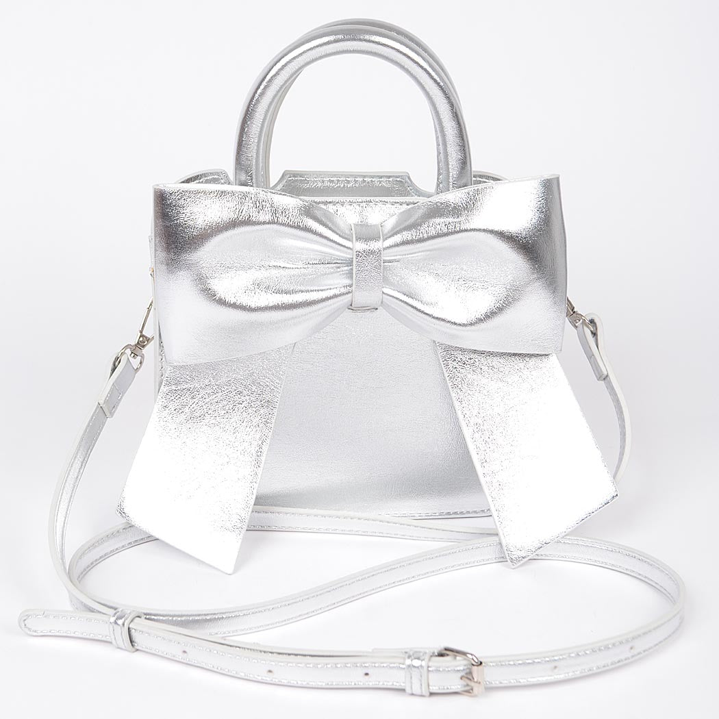 Metallic Bow Front Top Handle Clutch