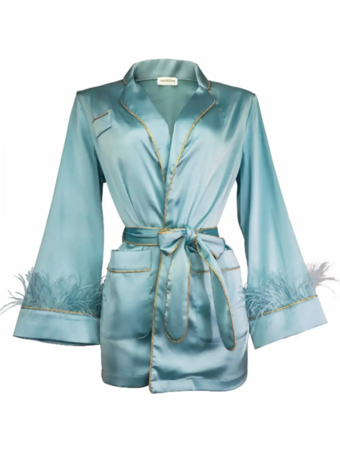 Belize Satin Robe with Feathers