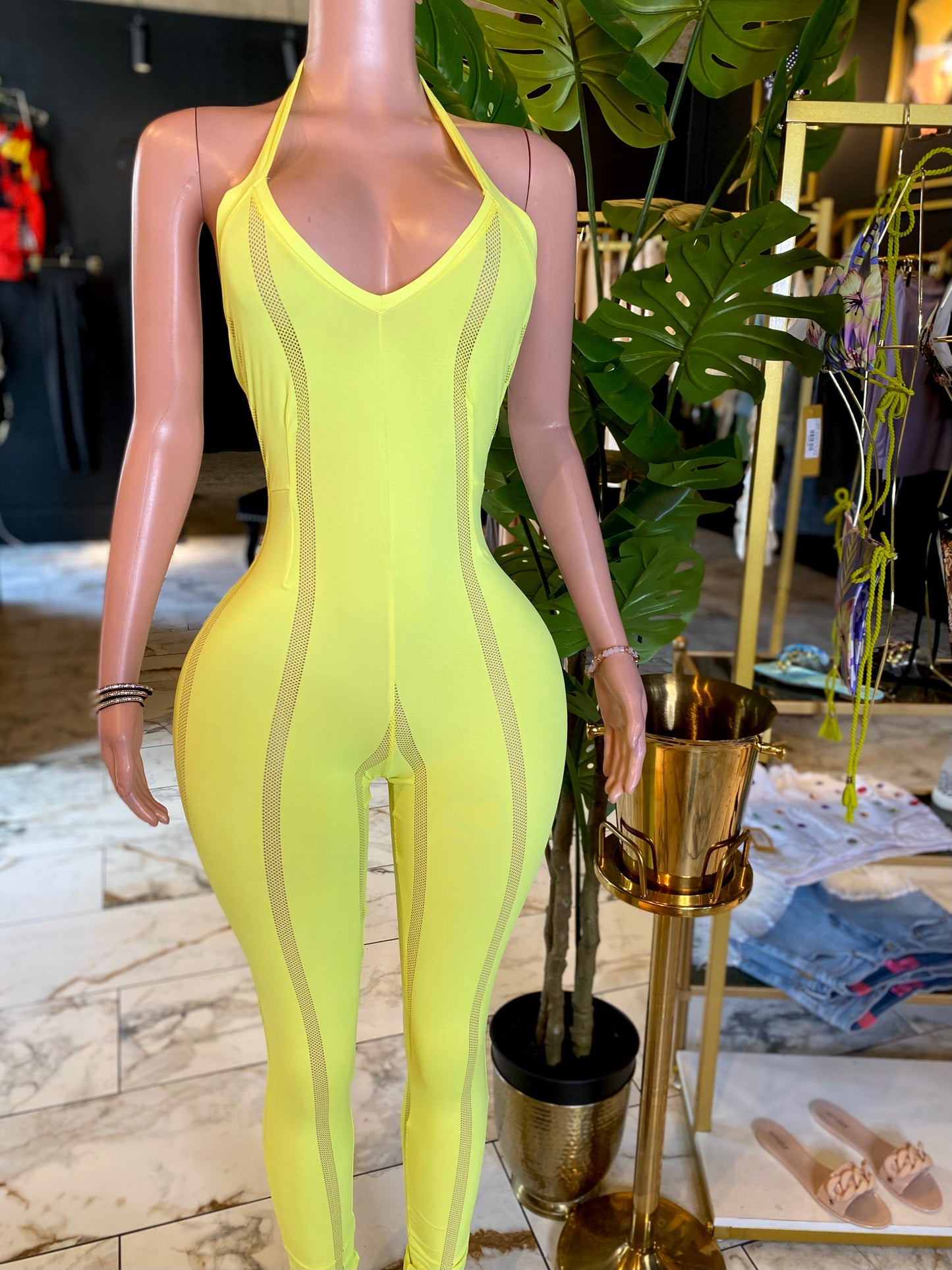 Sunshine Mesh Striped Halter Jumper