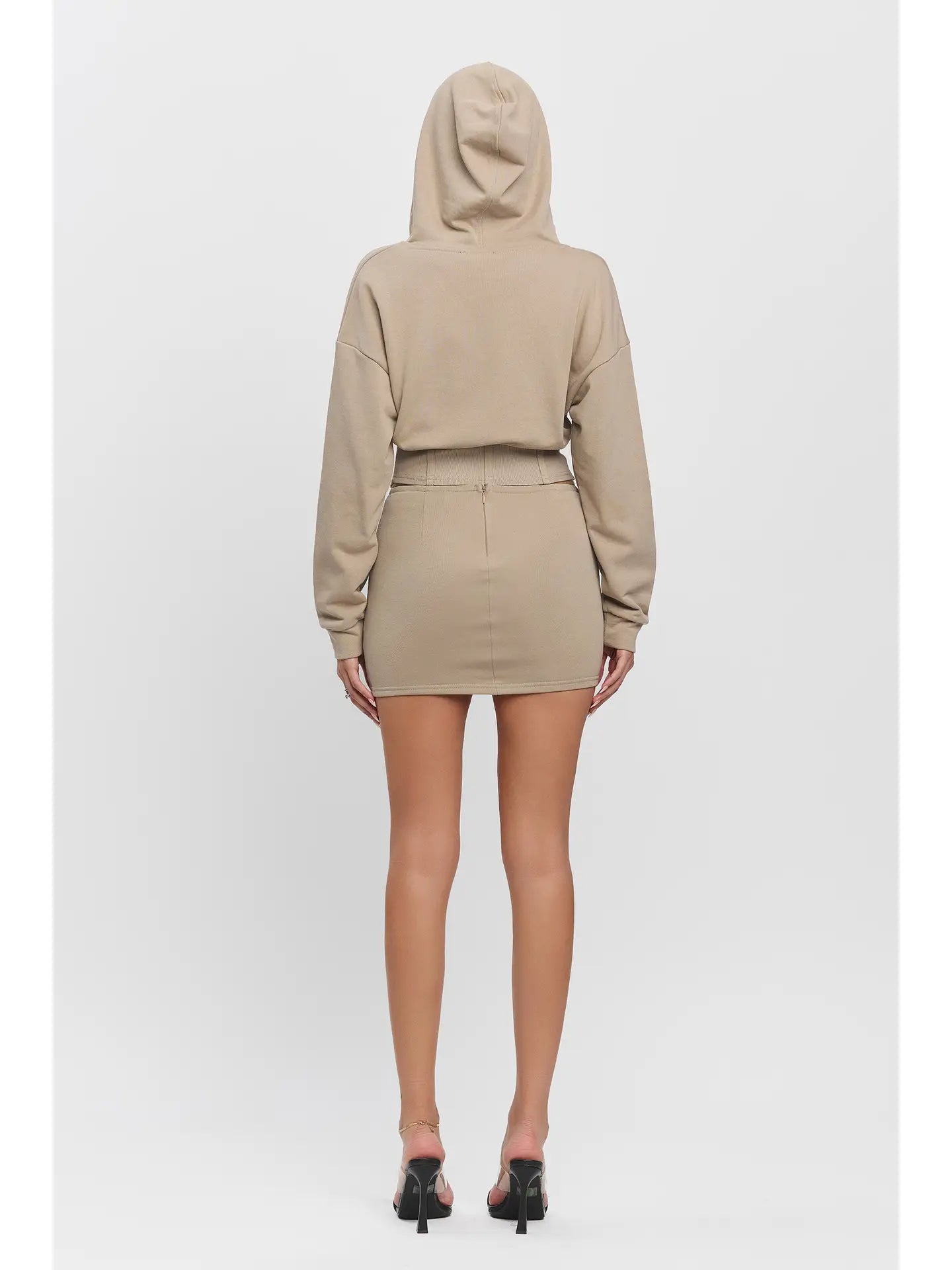 French Terry and Rib Cont Hoodie & Mini Skirt Set