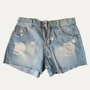 Star Low Rise Light Wash Distressed Shorts