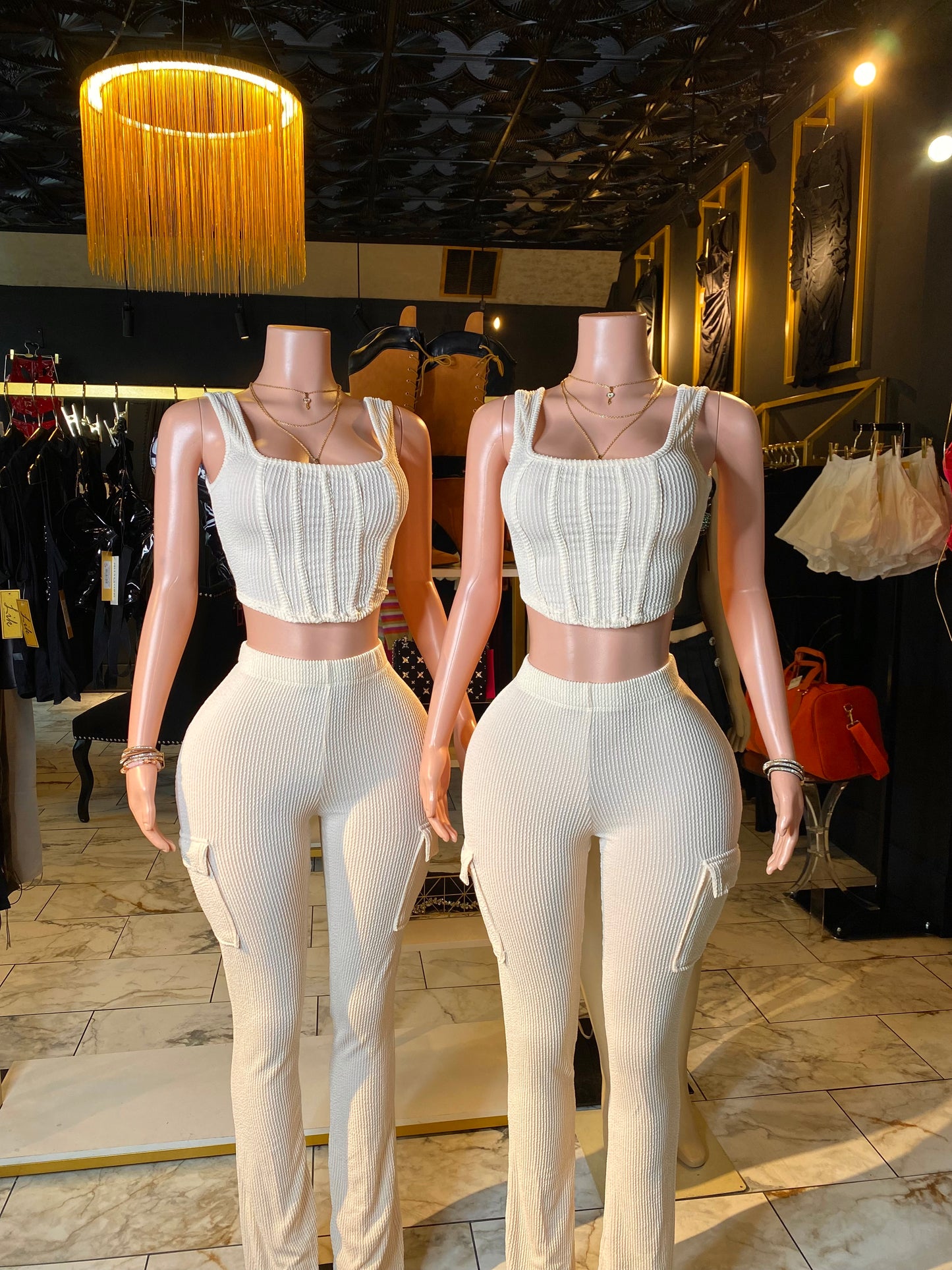 Crop Top and Pocket Detail Pants Set