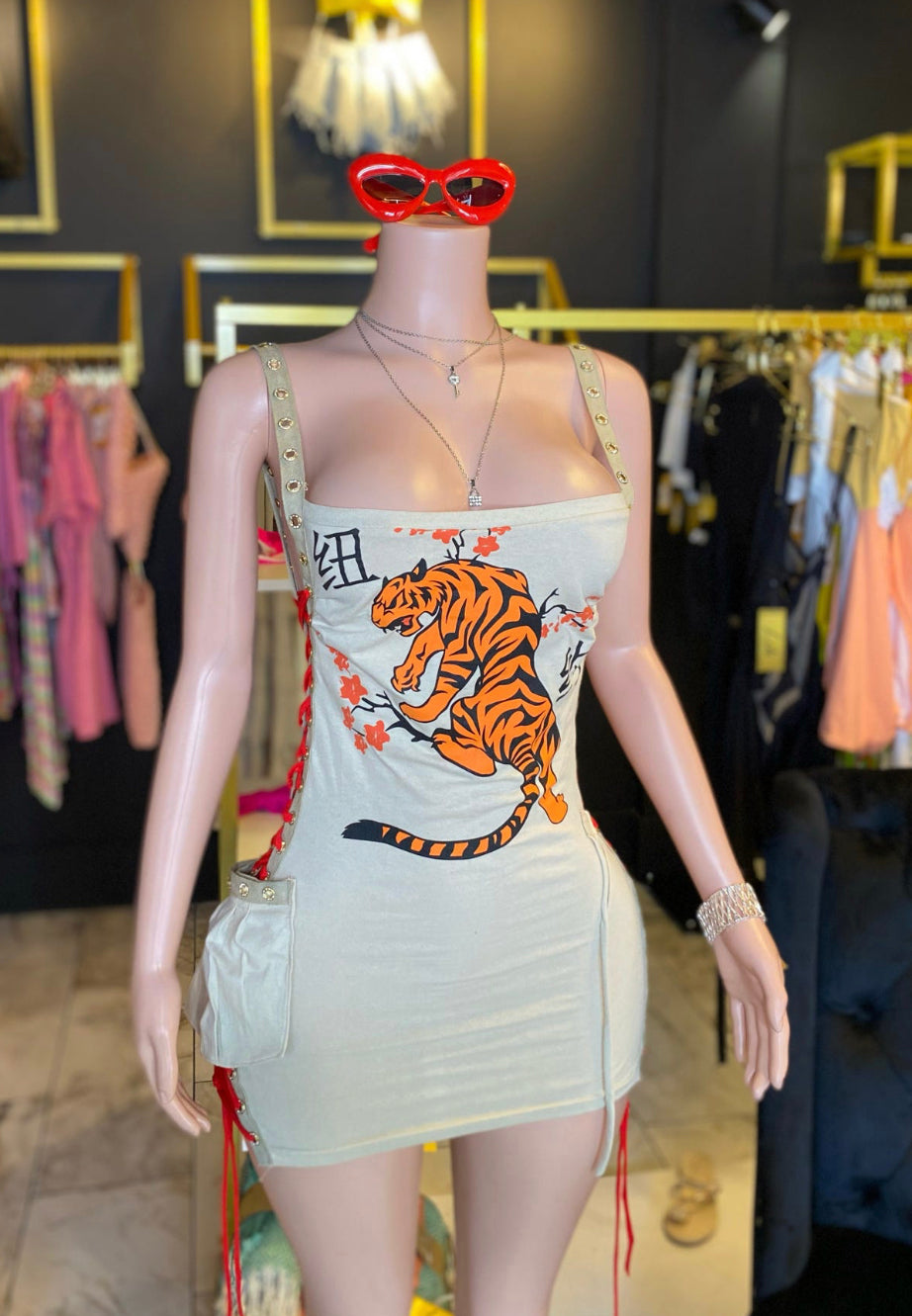 Lik Lace-up Graphic dress