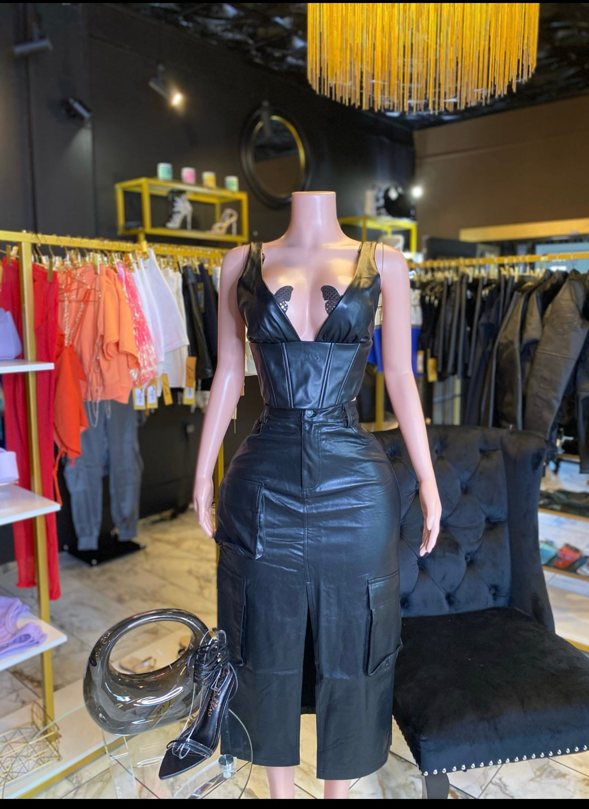 Vegan Leather Cargo Maxi Skirt
