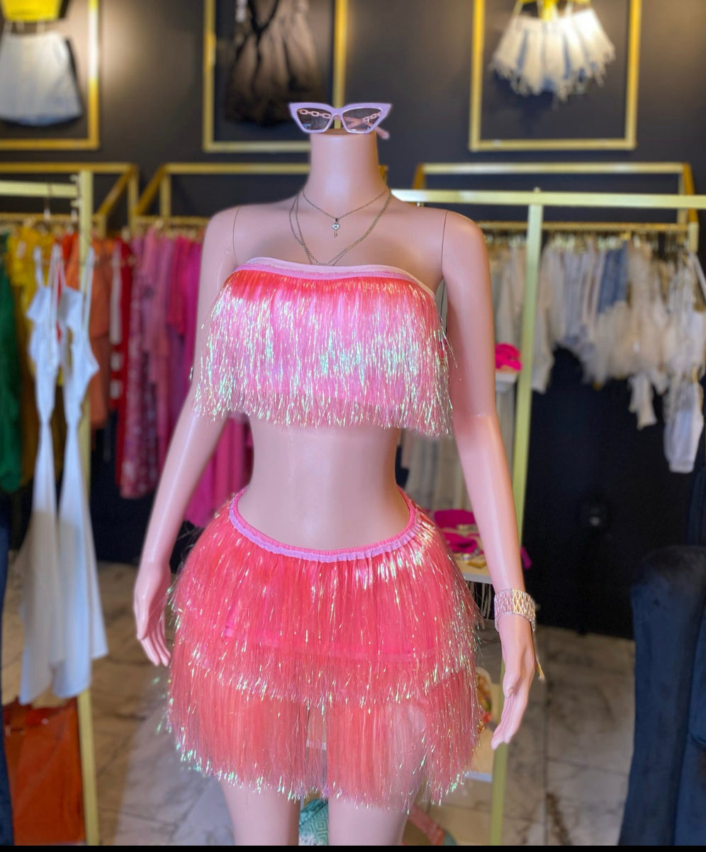 Hot Pink fringe two piece set