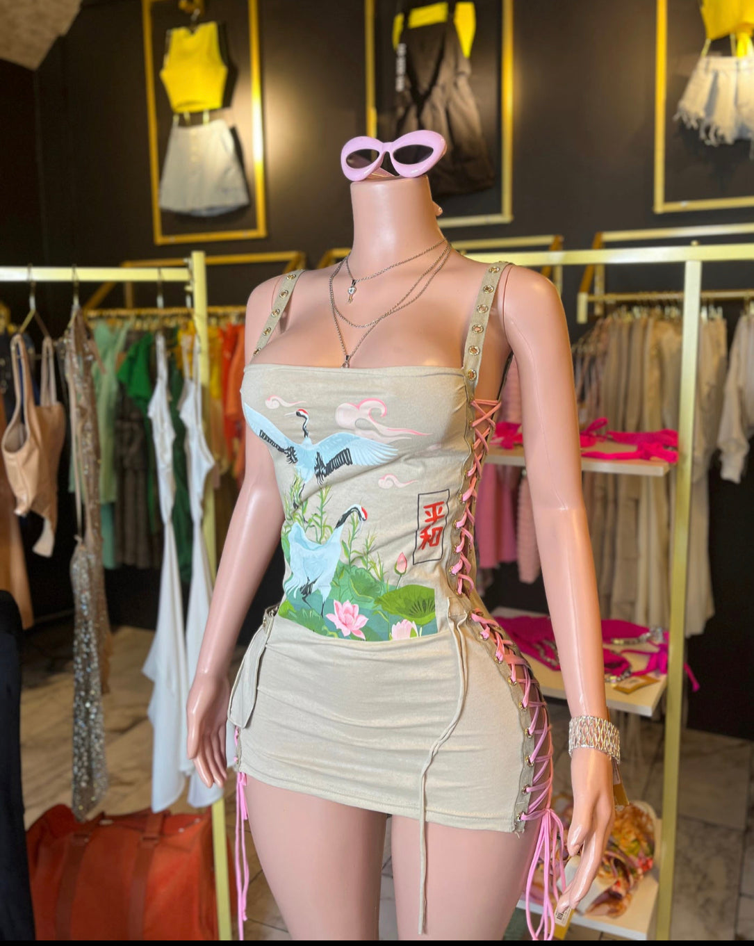 Lik Lace-up Graphic dress