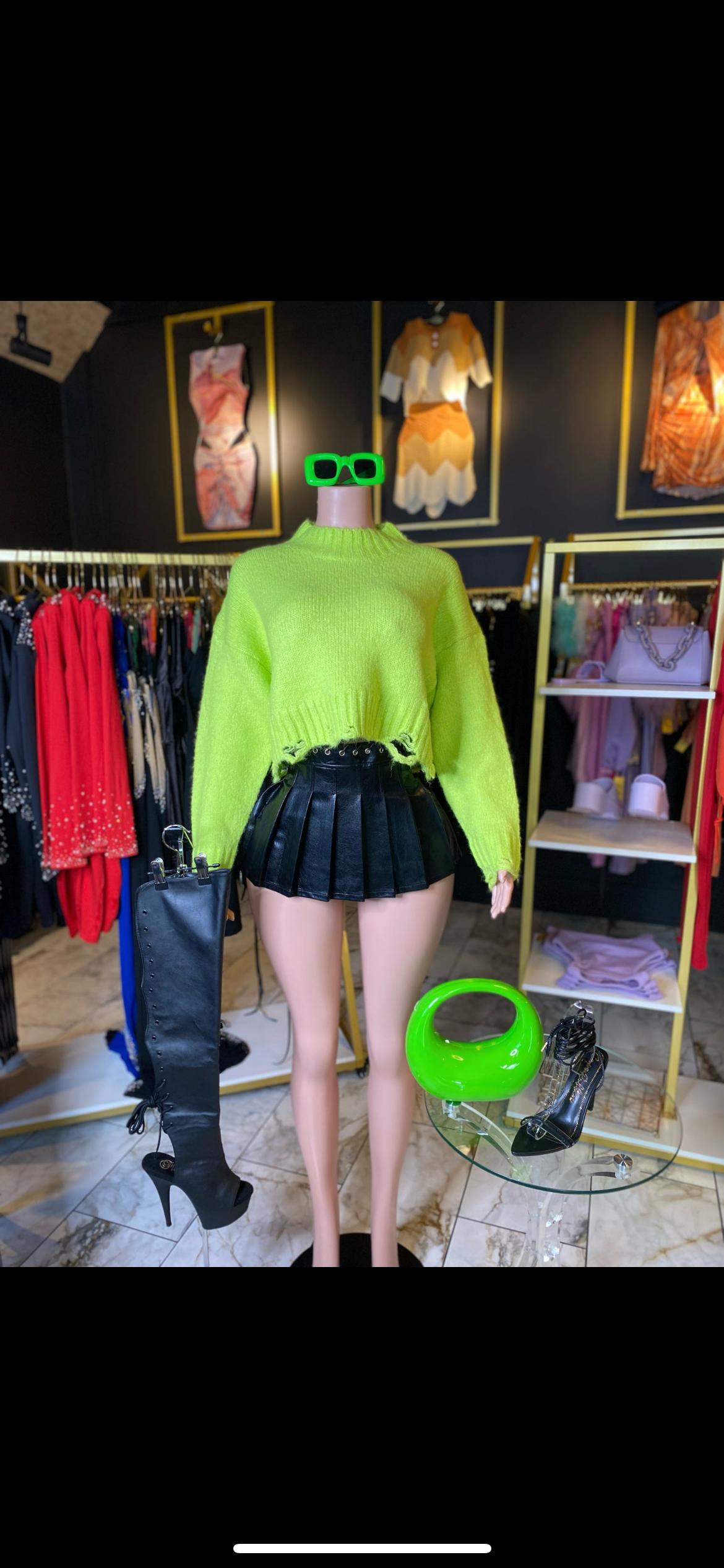 Mock Neck Fray Bottom Crop Sweater