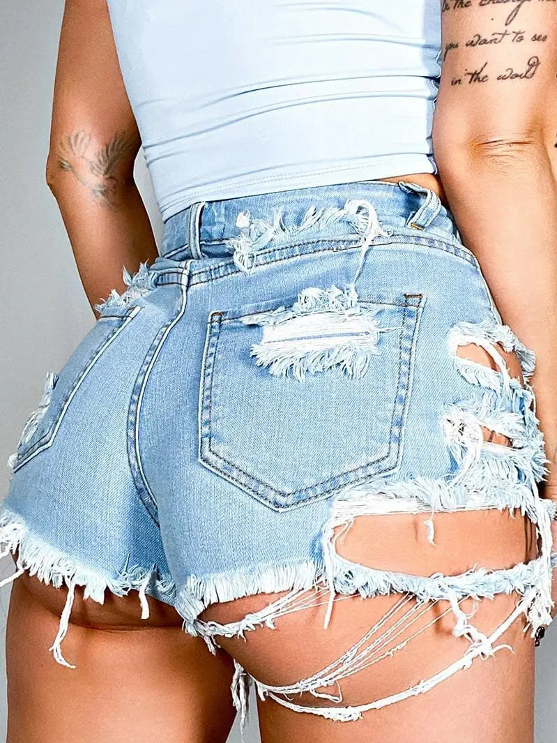Ripped Raw Hem Distressed Denim Shorts