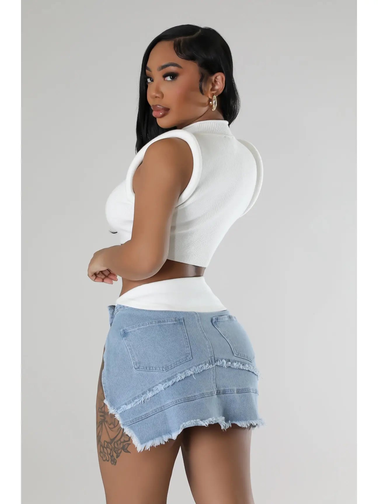 Denim Slit Side Mini Skirt