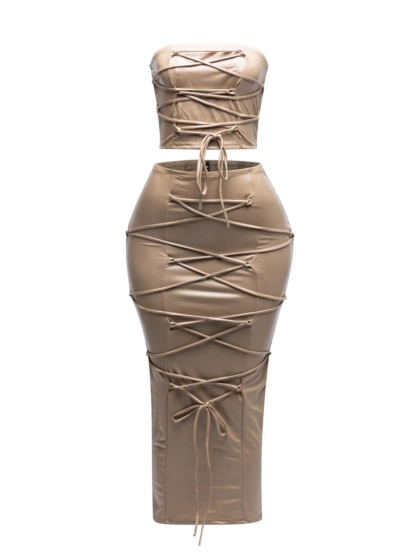 Lace Up Detailed Tube Top and Maxi Skirt