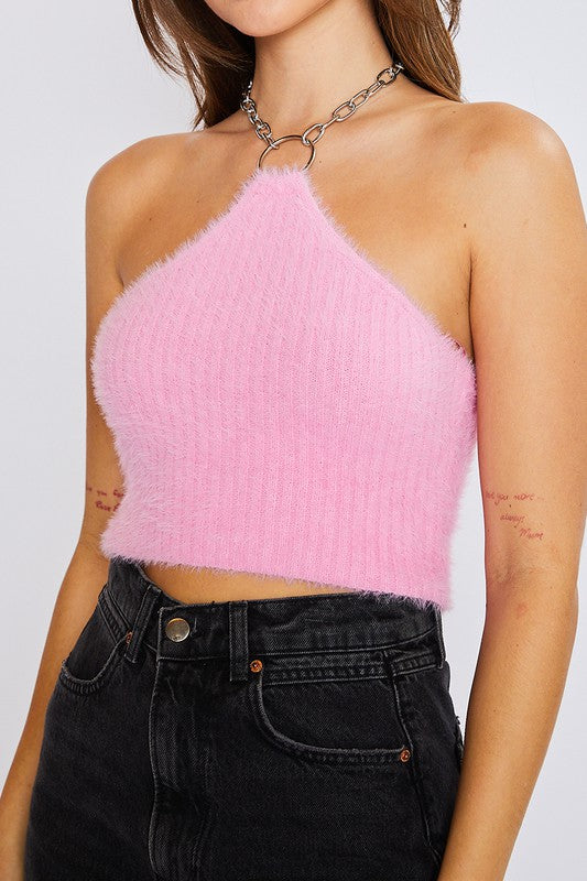 Fuzzy Knit Chain Halter