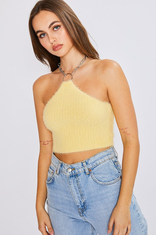 Fuzzy Knit Chain Halter