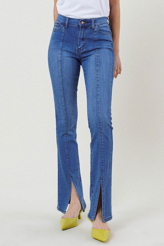 Medium Stone Distressed Split Flare Bottom Jean