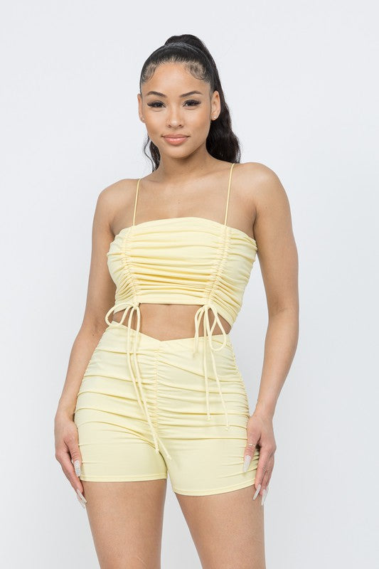 Shirring Tie Crop Top And Shirring Short Set