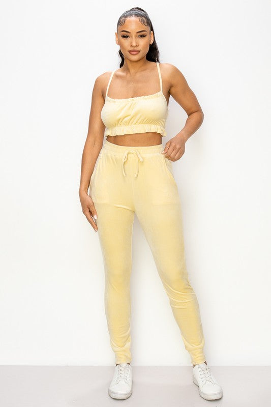 Frilly Velour Tube Top and Jogger Pant
