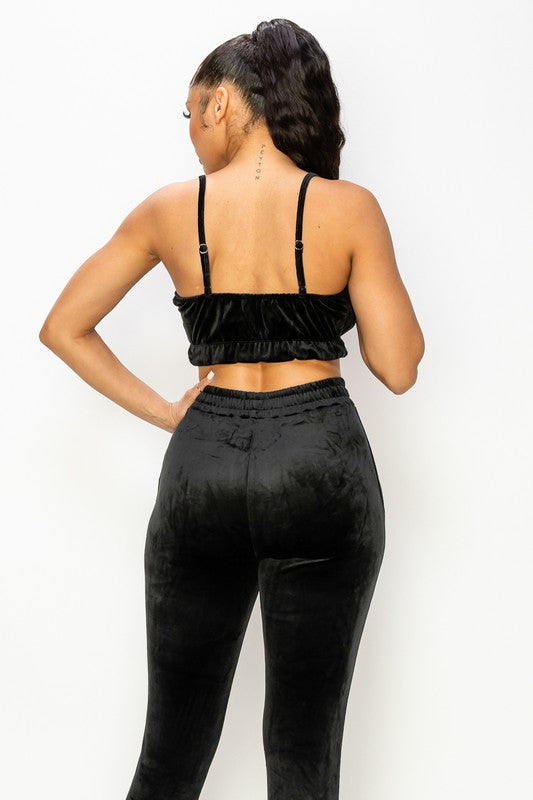 Frilly Velour Tube Top and Jogger Pant