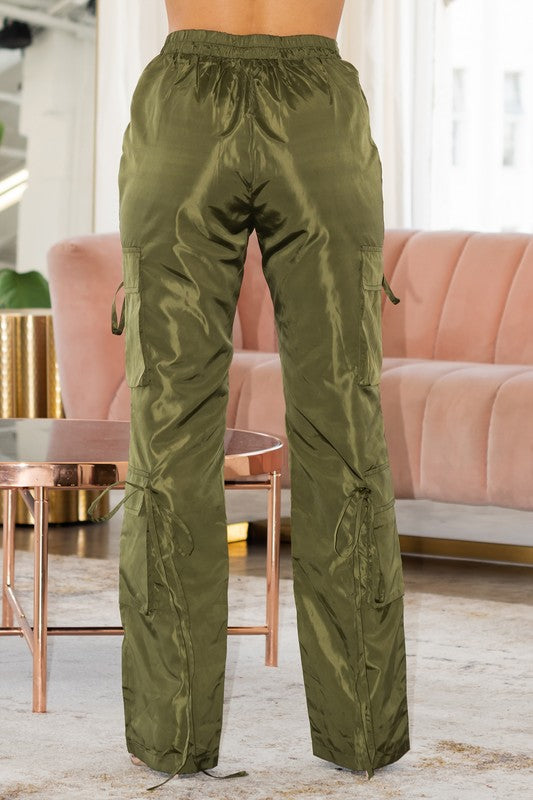 Satin V Front Cargo Pants