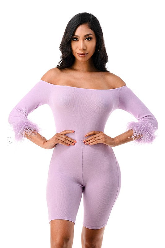 Feather sleeve romper