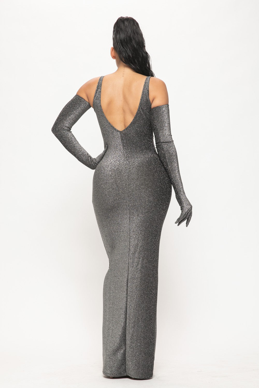 Metallic Maxi Dress w Glove Sleeves