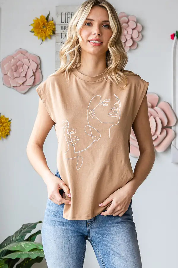 Face Outline Cutout Muscle Tank