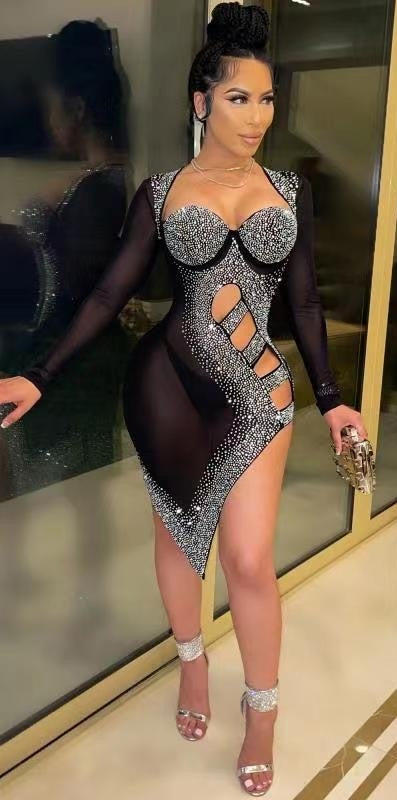 Rhinestone Mesh Ladder Dress