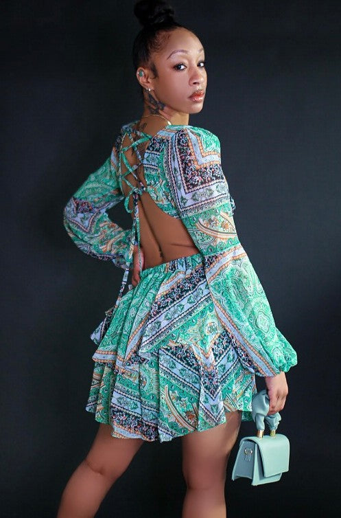 Open Back Paisley Dress