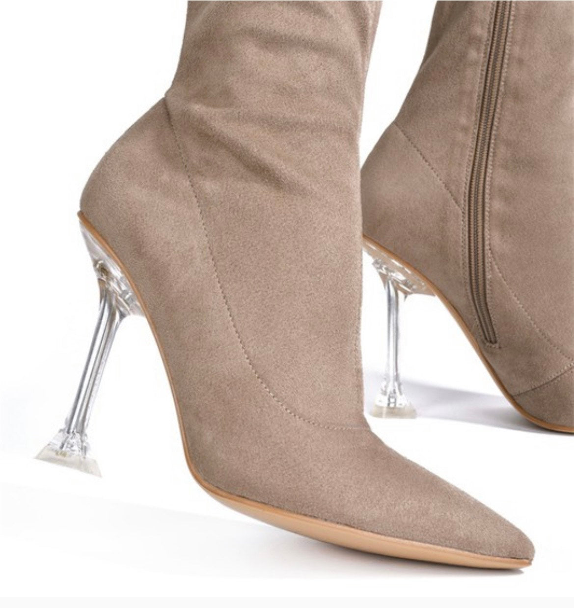 Vegan Leather Clear Heel Thigh High Boots