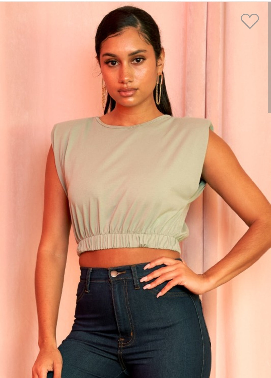 Shoulder Pad Round Neck Crop Top