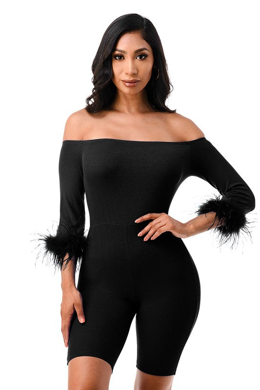 Feather sleeve romper