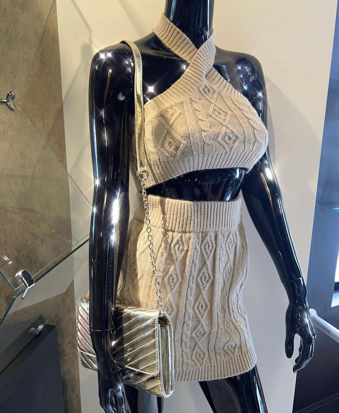 Cable Knit Halter & Mini Skirt Set