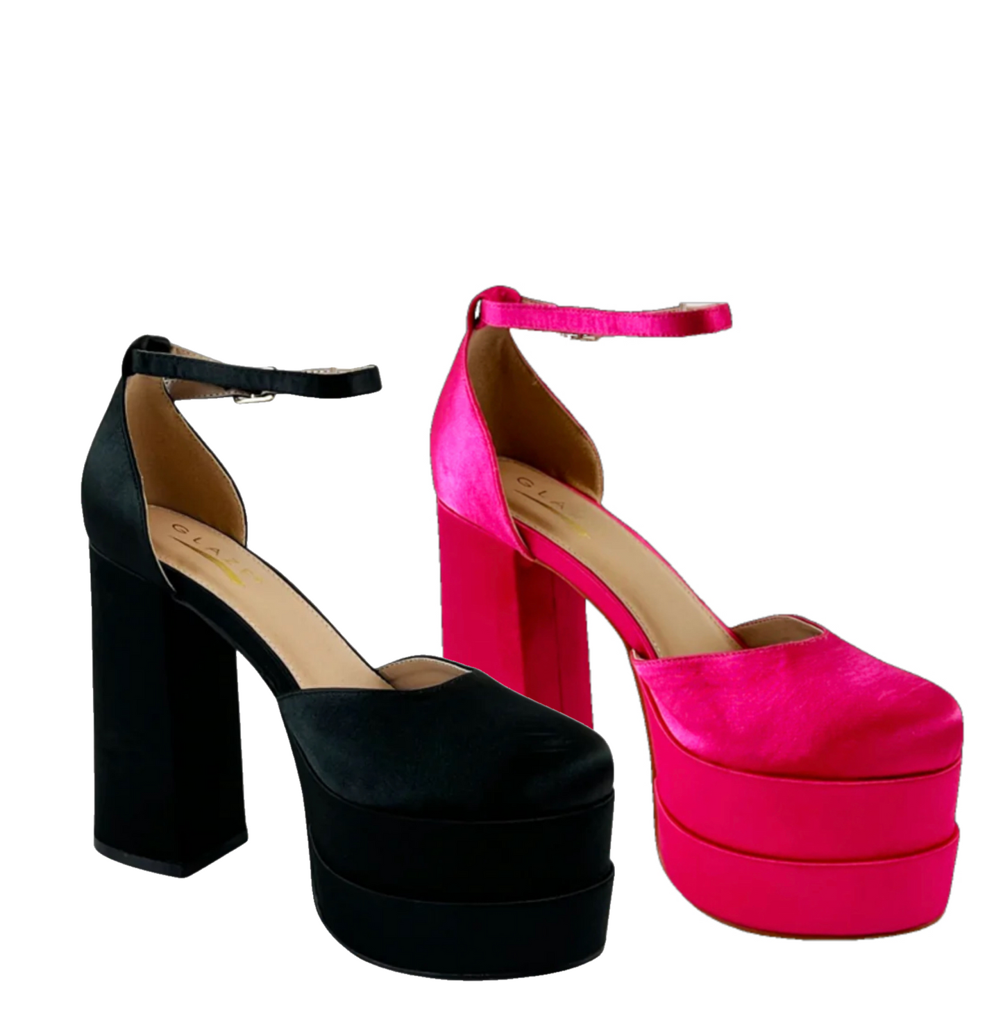 Chunky Heel Double Heel Satin Shoe