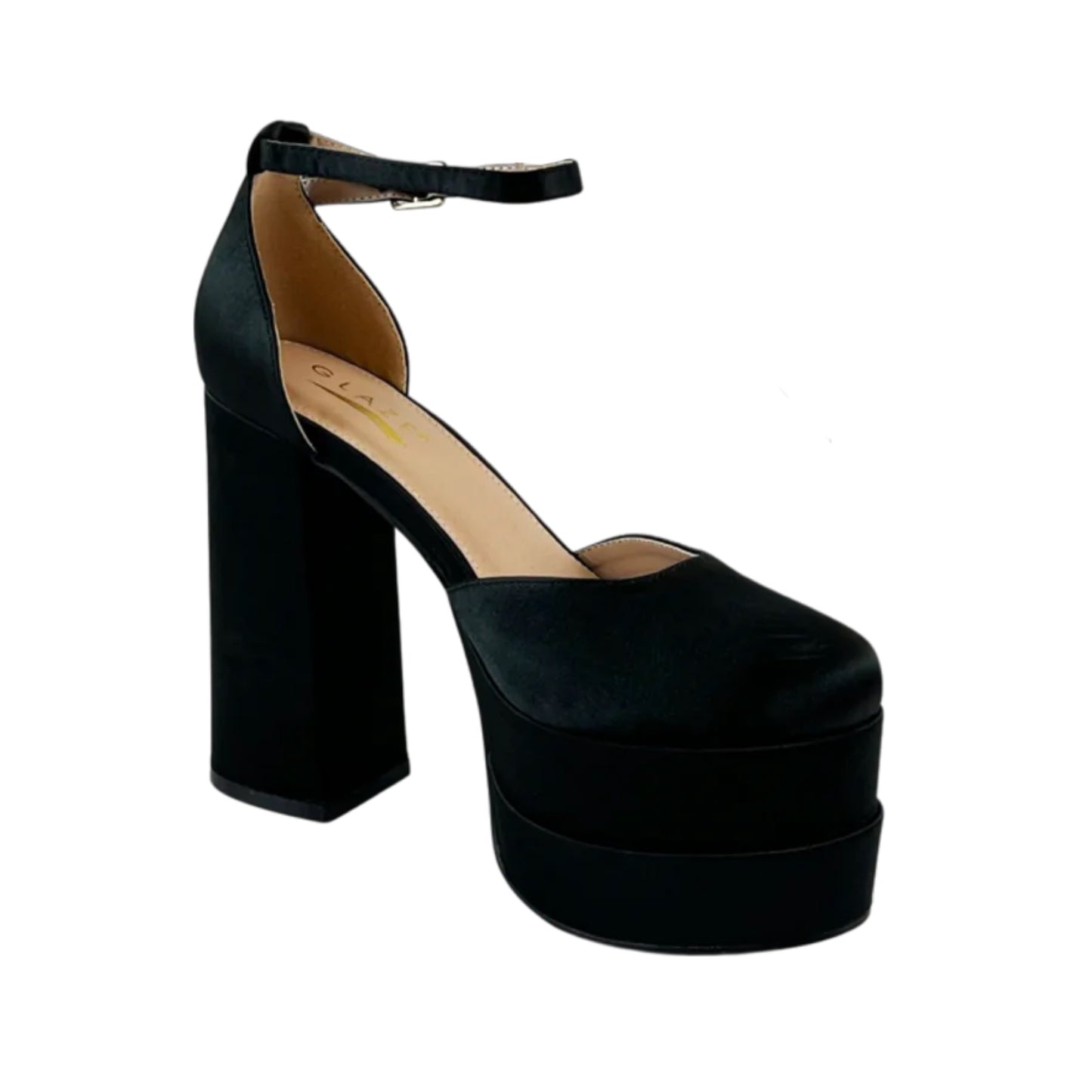 Chunky Heel Double Heel Satin Shoe