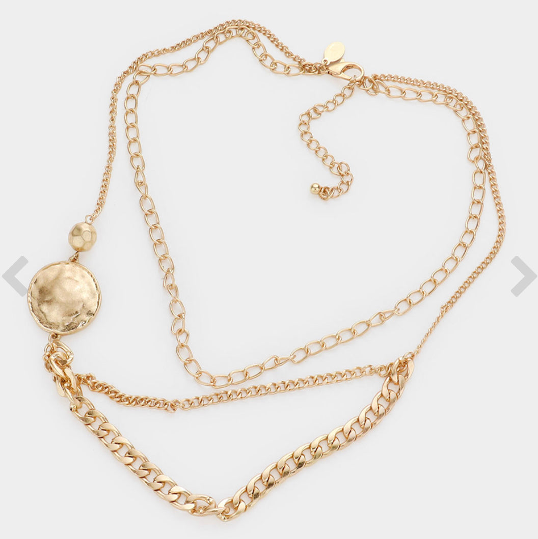 Double Round Metal Triple Layered Necklace