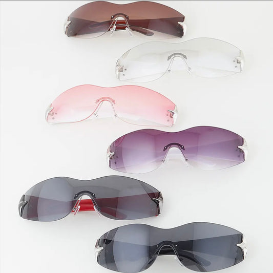 Double Shiny Star Rimless Gradient Shield Sunglasses