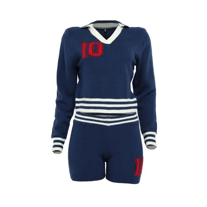 Cute Collegiate Sweater and Short Set