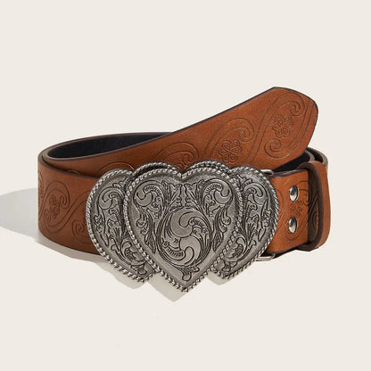 Heart Buckle Vegan Leather Western Belt
