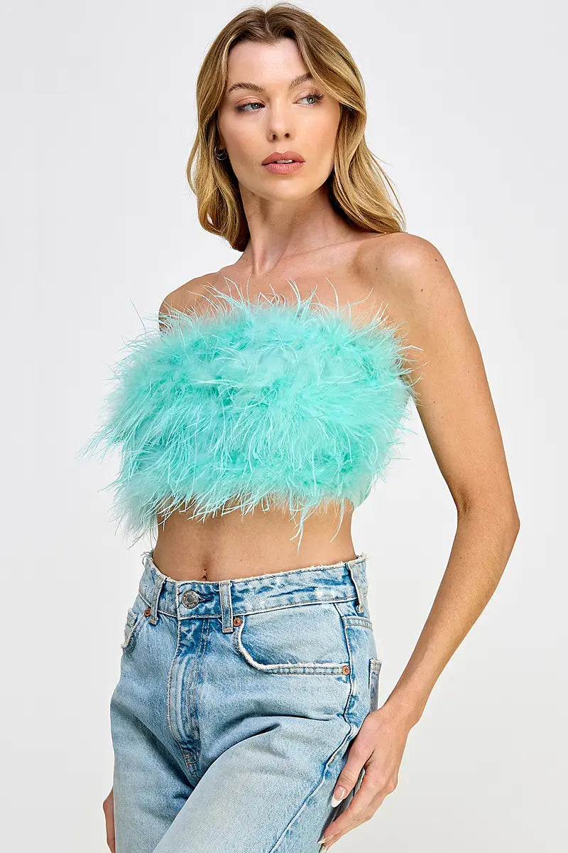 Strapless Feathered Tube Top