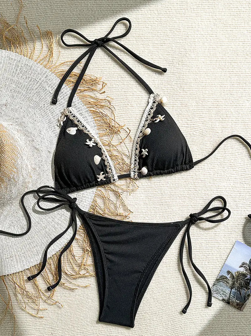 Shell Embellished Bikini Set